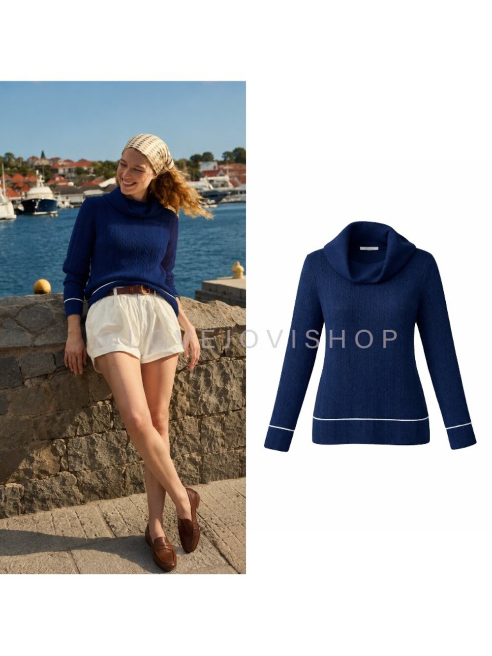 Sweater | Sail to Sable Navy Rope Quilted Pullover | White Piping Detail | XS